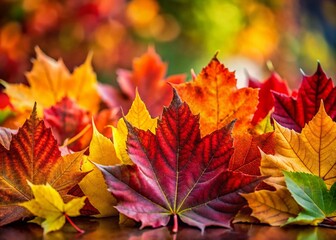Fototapeta premium Vibrant Array of Colorful Autumn Leaves in a Vertical Display Against a Solid Background, Capturing the Essence of Fall's Beauty and Seasonal Change