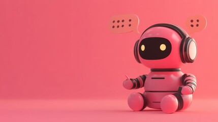 Obraz premium 3D illustration of chatbot interaction with customer service support, using headphones and speech bubbles