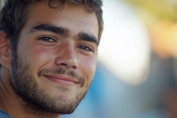 Obraz premium A Young Man's Warm Smile in Natural Light