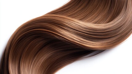 Fototapeta premium Beautiful model girl with Brown hair strand,silky healthy chestnut wavy hair strand,hair wavy ribbon, with smooth,Keratin straightening,Treatment,straight long hair,procedures,Smooth hairstyle.