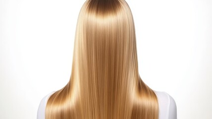 Naklejka premium Beautiful model girl with blond hair strand,silky healthy chestnut wavy golden hair strand,hair wavy ribbon,Keratin straightening,Treatment,straight long hair,procedures,Smooth hairstyle.