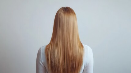 Fototapeta premium Beautiful model girl with blond hair strand,silky healthy chestnut wavy golden hair strand,hair wavy ribbon,Keratin straightening,Treatment,straight long hair,procedures,Smooth hairstyle.