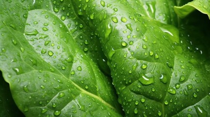 Fresh Green Leaves with Water Droplets