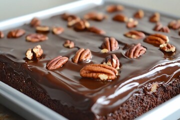Delicious Chocolate Cake Topped with Pecans: A Sweet Indulgence