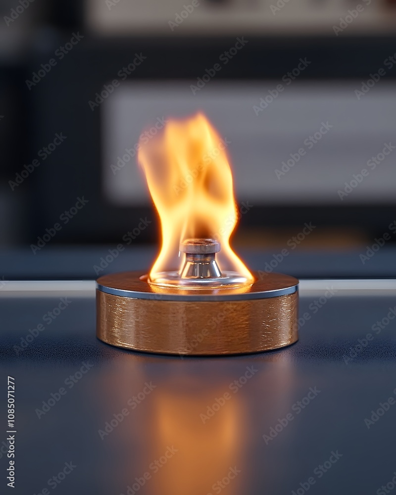 Aufkleber a small flame burns atop a metallic base, creating an artistic and dynamic visual effect.