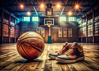 Vintage Style Basketball Court with Game Ball Background Capturing the Essence of Sports and Competition in a Nostalgic Atmosphere