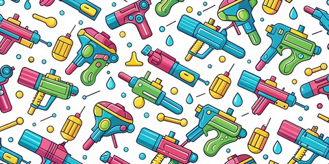 Minimalist Water Gun Doodle Seamless Pattern Background AI Photo