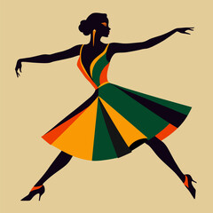 Dancing black woman, handmade drawing vector illustration, flat style, poster, flamenco dance, woman dancing tango, abstractionism, poster, banner, isolated on background