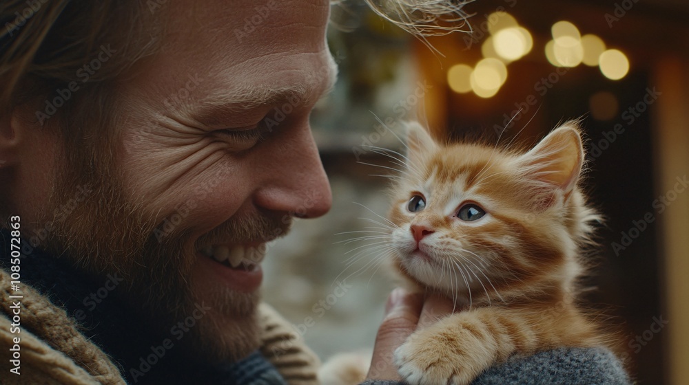 Aufkleber pet adoption scene with smiling family welcoming a new kitten home radiating warmth and happiness wi