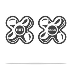 Hot and cold faucet knobs icon transparent vector isolated