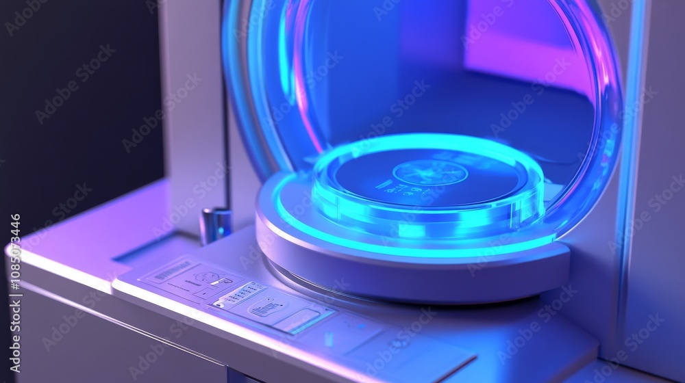 Poster advanced device featuring circular light display.