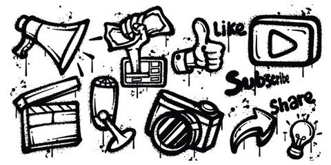 Set of graffiti spray paint content creator elements vector illustration