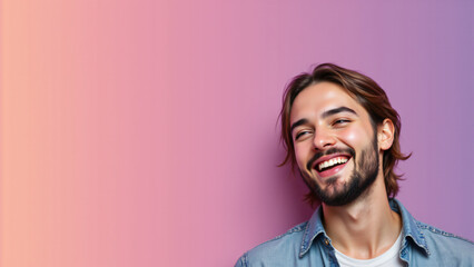 Obraz premium Joyful Person Looking Up with Festive Eyes and Text Space
