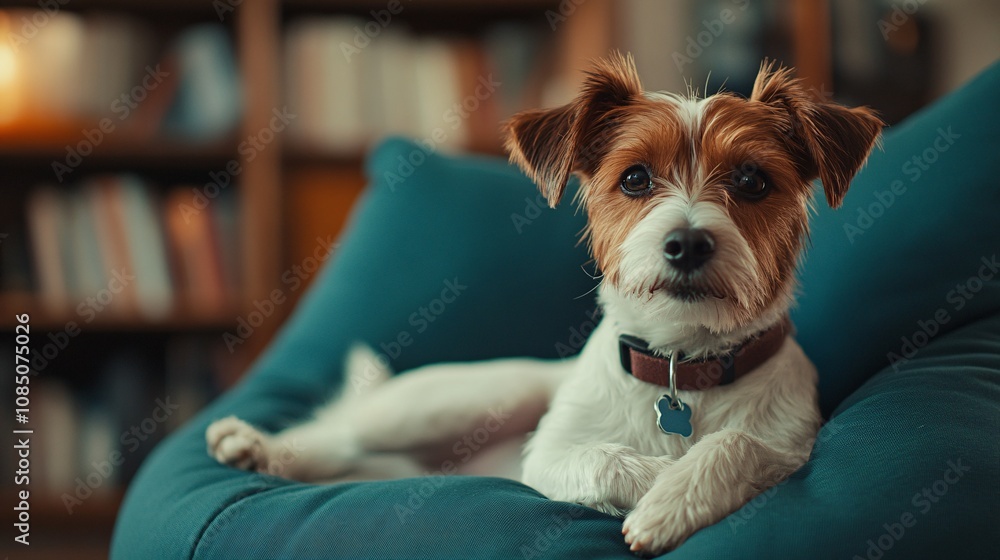 Fototapete pet-friendly coworking space with a friendly dog lying beside its owner on a bean bag capturing rela