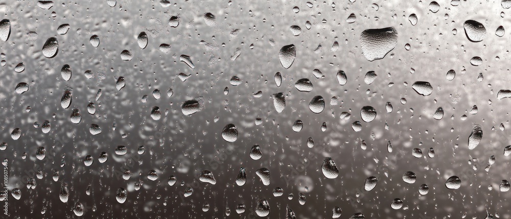 Poster close-up of water droplets on a surface, creating a textured, reflective effect.