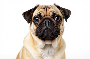 Obraz premium Portrait of a cute pug dog isolated on a white background