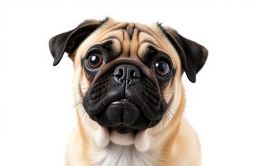 Fototapeta premium Portrait of a cute pug dog isolated on a white background