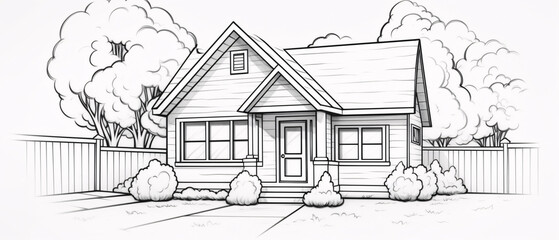A simple home coloring page outline, featuring basic house shapes and details, perfect for a fun and easy coloring activity.

