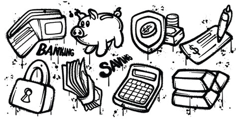Set of graffiti spray paint banking elements vector illustration © Myuser artwork