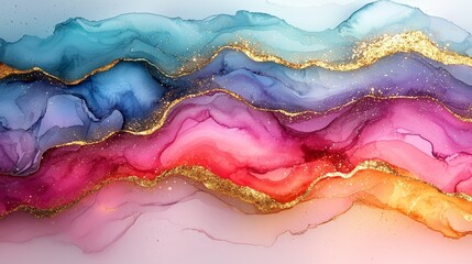 Abstract waves of color with gold accents, creating a vibrant, artistic design.
