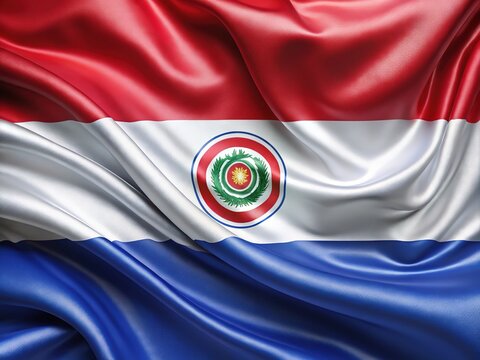 Paraguay Flag Panoramic Fabric Texture AI Photo