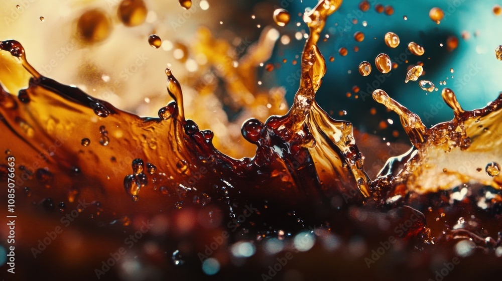 Poster close-up of a dynamic splash of dark liquid, showcasing motion and texture.