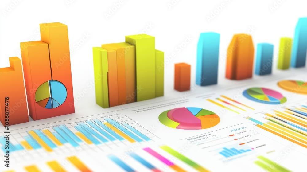 Poster colorful data visualization charts and graphs.