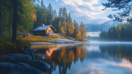 Obraz premium Cabin by the Lake