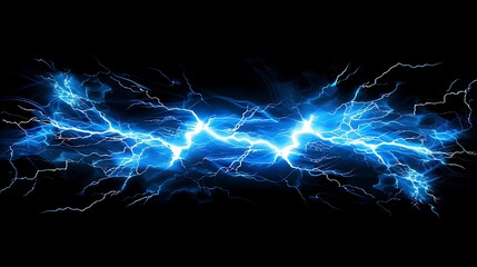A vibrant display of electric blue lightning bolts against a black background, showcasing energy and power.