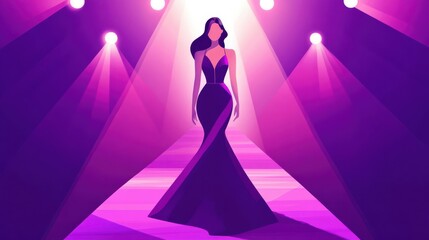 Elegant Woman in Form-Fitting Gown on Runway
