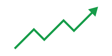 Green upward arrow graph with arrow showing rising trend. Up arrow flow chart, Bullish trend