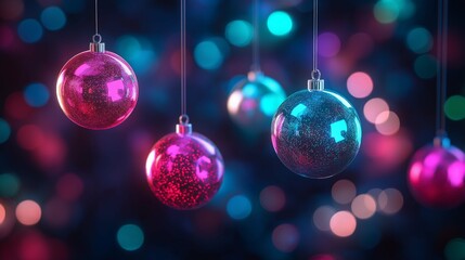 Vibrant Christmas Ornaments with Bright Sparkles Against a Blurred Colorful Background for Festive Celebrations and Holiday Decoration Inspiration