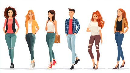 Fototapeta premium Diverse group of fashionable young adults walking.