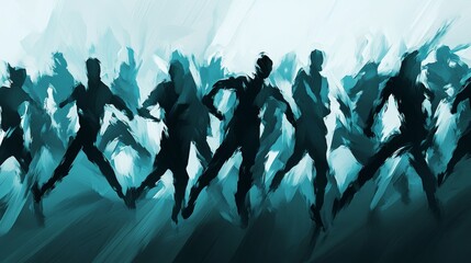 Energetic movement of silhouettes in abstract style.