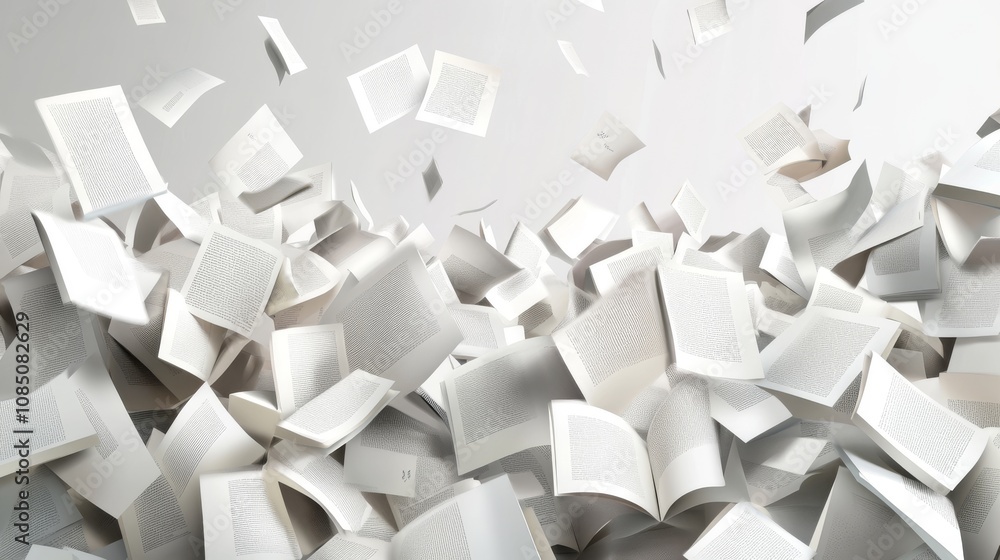 Aufkleber falling blank sheets creating dynamic visual chaos.