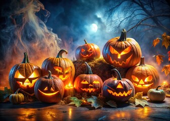 Spooky Glowing Pumpkins Double Exposure