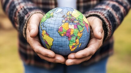 Hands holding a globe representing global unity.