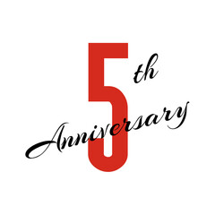 5th anniversary celebration label, five years jubilee card vector template, happy birthday sign, event invitation, social media congratulation post template