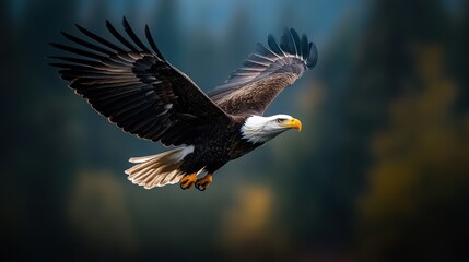 Naklejka premium Majestic Eagle Soaring in Misty Mountain Valley