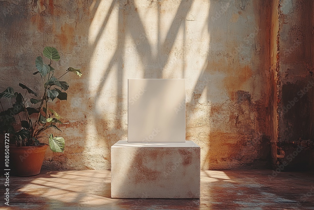 Poster white canvas mockup in a rustic studio