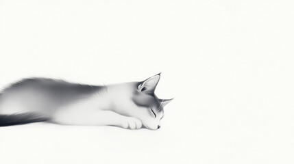 Cat Sleeping Peacefully on White Background