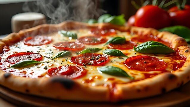 Hot Yummy Delicious Pizza Food, isolated pizza on a board in resturant.
