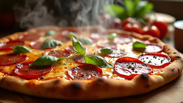 Hot Yummy Delicious Pizza Food, isolated pizza on a board in resturant.