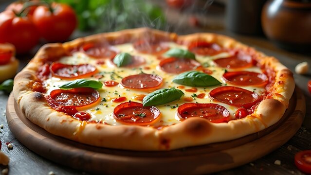 Hot Yummy Delicious Pizza Food, isolated pizza on a board in resturant.