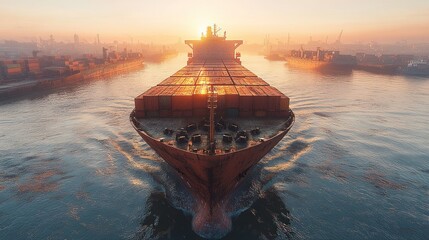 Fototapeta premium Cargo Ship at Sunset