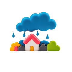 colorful house with blue cloud and raindrops, representing weather