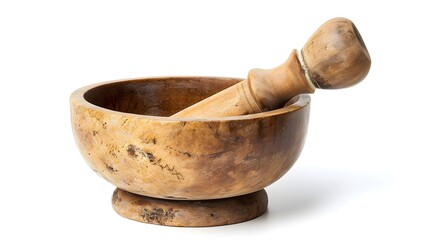 Isolated mortar and pestle showcasing natural materials