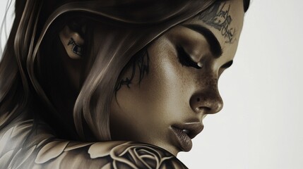 Portrait of a modern tattooed woman.