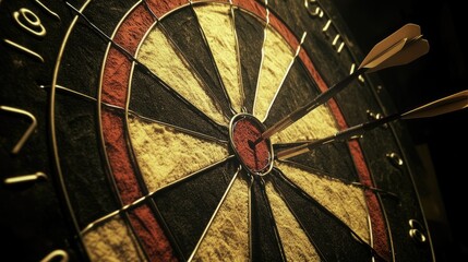 Darts Game: Three Arrows Hitting the Bullseye