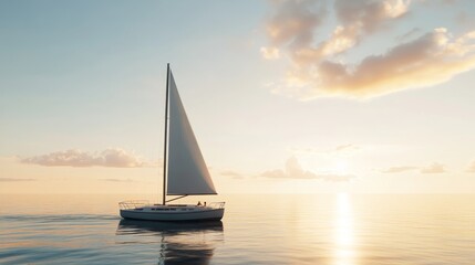 Sailing boat on calm water at sunset.
